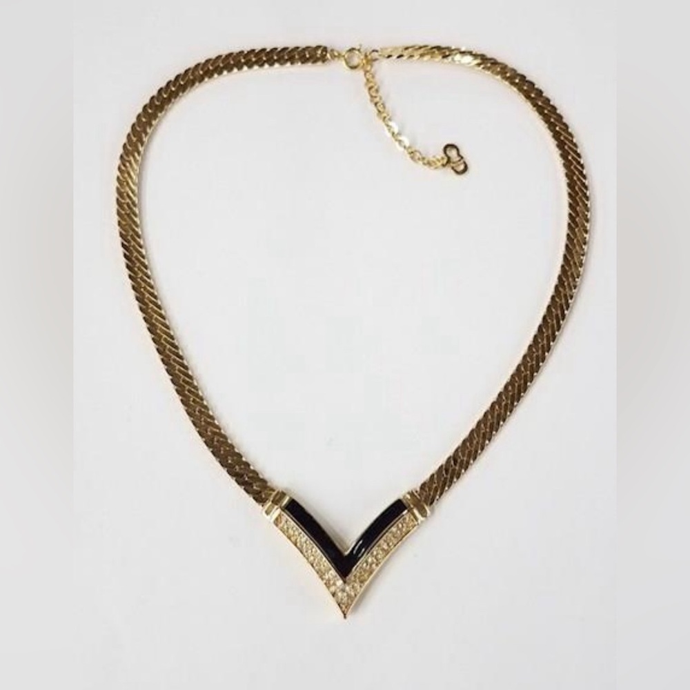 RARE Vintage Christian Dior 1970’s Black Chrystal Arrow Pendant Necklace